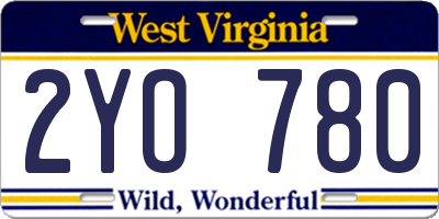 WV license plate 2YO780