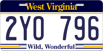WV license plate 2YO796