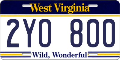 WV license plate 2YO800