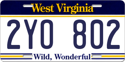 WV license plate 2YO802