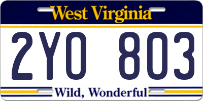 WV license plate 2YO803