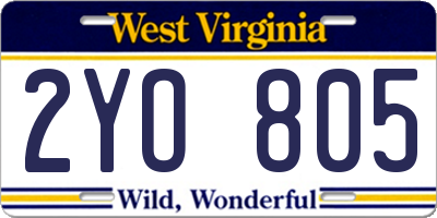 WV license plate 2YO805