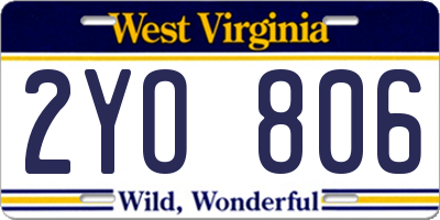 WV license plate 2YO806