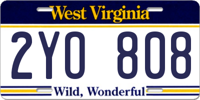 WV license plate 2YO808