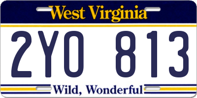 WV license plate 2YO813