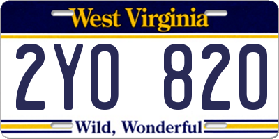 WV license plate 2YO820