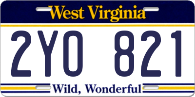 WV license plate 2YO821