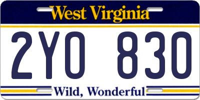 WV license plate 2YO830