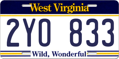WV license plate 2YO833