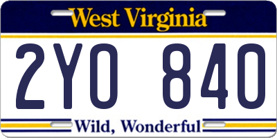 WV license plate 2YO840