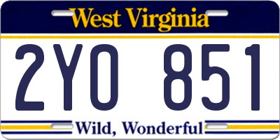 WV license plate 2YO851