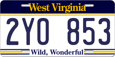 WV license plate 2YO853