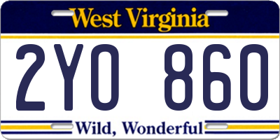 WV license plate 2YO860