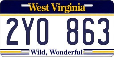 WV license plate 2YO863