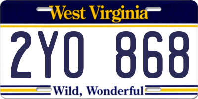 WV license plate 2YO868