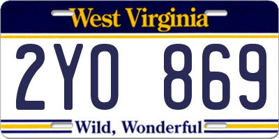 WV license plate 2YO869