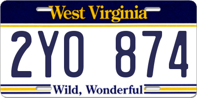 WV license plate 2YO874