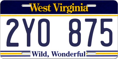 WV license plate 2YO875