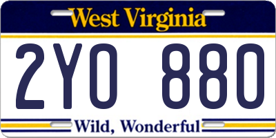 WV license plate 2YO880