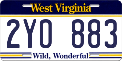 WV license plate 2YO883