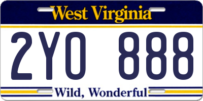 WV license plate 2YO888