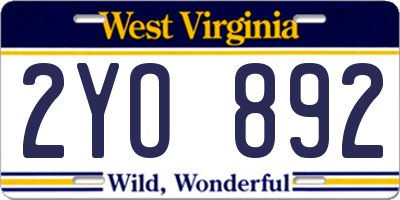 WV license plate 2YO892