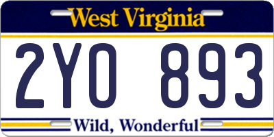 WV license plate 2YO893