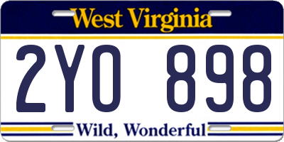 WV license plate 2YO898