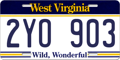 WV license plate 2YO903