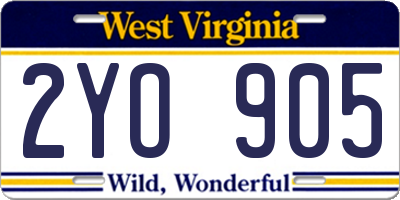 WV license plate 2YO905