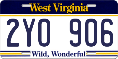 WV license plate 2YO906