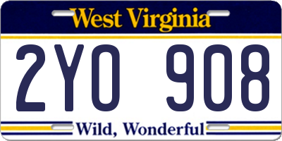 WV license plate 2YO908