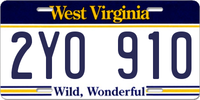 WV license plate 2YO910