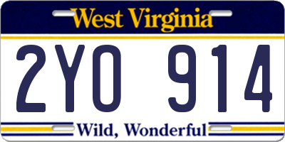 WV license plate 2YO914