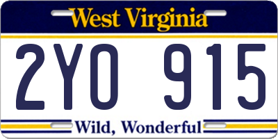 WV license plate 2YO915