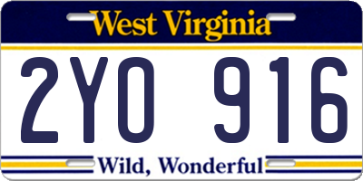 WV license plate 2YO916