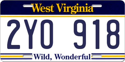 WV license plate 2YO918