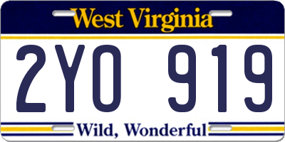 WV license plate 2YO919