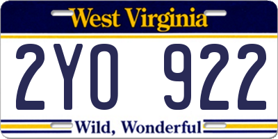 WV license plate 2YO922
