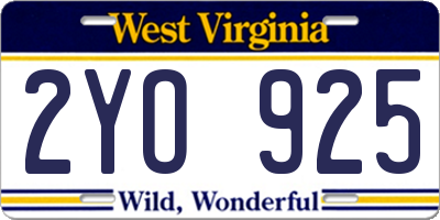WV license plate 2YO925
