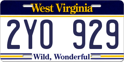 WV license plate 2YO929