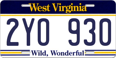 WV license plate 2YO930