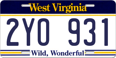 WV license plate 2YO931