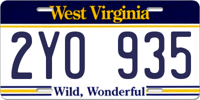 WV license plate 2YO935