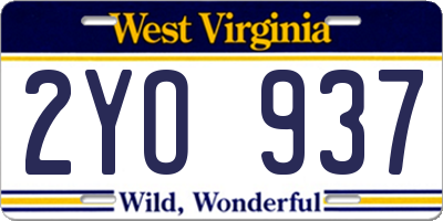 WV license plate 2YO937