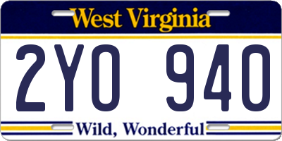 WV license plate 2YO940