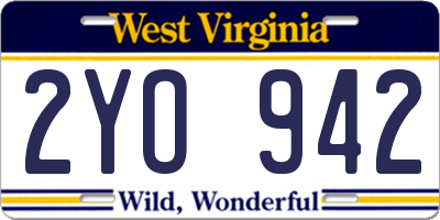 WV license plate 2YO942