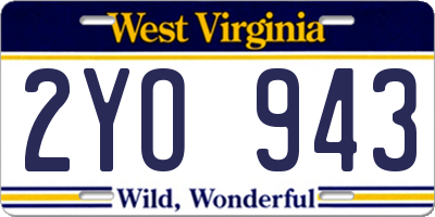 WV license plate 2YO943