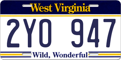 WV license plate 2YO947