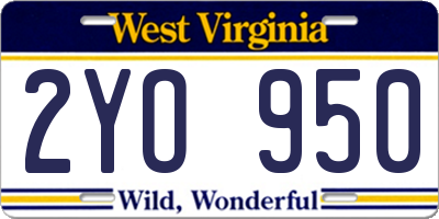 WV license plate 2YO950